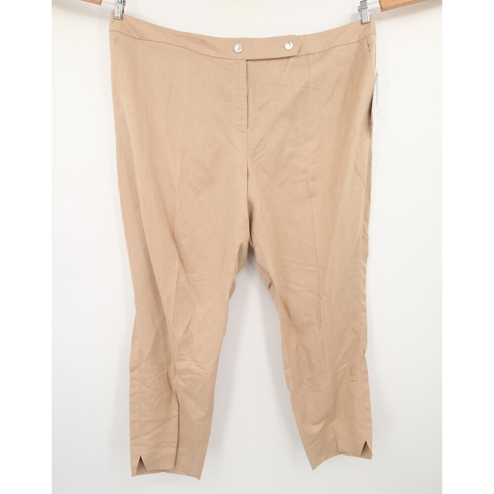 Calvin Klein Dress Pants Tan Beige Linen Blend Slim Leg Pant Size 22W NWT